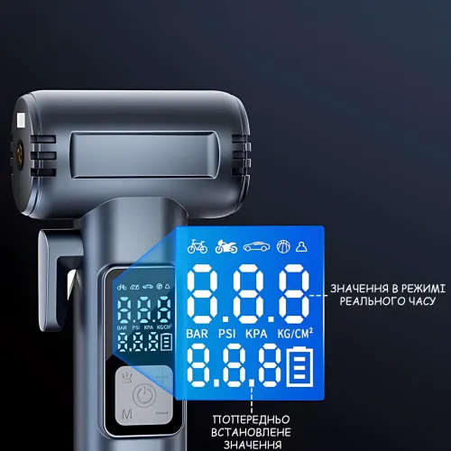 Акумуляторний компресор SW-201B 150 PSI 12 V з цифровим дисплеєм і Powerbank — портативний автомобільний насос для шин, вело - фото 5