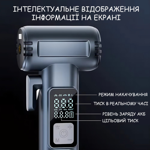 Аккумуляторный компрессор SW-201B 150 PSI 12V с цифровым дисплеем и Powerbank — портативный автомобильный насос для шин, вело - фото 5