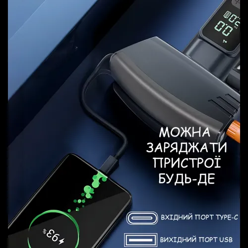Портативний акумуляторний компресор SW-201 (7.4V, 20 л/хв, 150 PSI, 4000 мА·год) з цифровим дисплеєм і LED-підсвіткою - фото 4