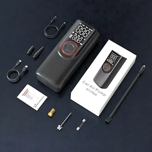Портативний компресор ATJ-9566 (3×2000mAh, 80W, 3-150 PSI) з цифровим дисплеєм, LED-ліхтариком, Powerbank і набором насадок - фото 10