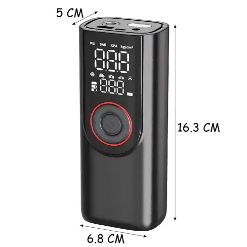 Портативний компресор ATJ-9566 (3×2000mAh, 80W, 3-150 PSI) з цифровим дисплеєм, LED-ліхтариком, Powerbank і набором насадок - фото 9