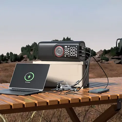 Портативний компресор ATJ-9566 (3×2000mAh, 80W, 3-150 PSI) з цифровим дисплеєм, LED-ліхтариком, Powerbank і набором насадок - фото 3