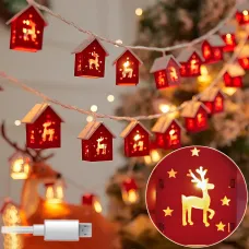 Святкова гірлянда «Хатинки» MA755 декоративна, тепле біле світло, USB, 20 LED, 3 метри