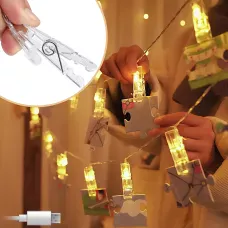 Гірлянда-прищіпки LU999, 4.5 м, 20 LED, тепле біле світло, USB/батарейки, для фото та декору, декоративна підсвітка
