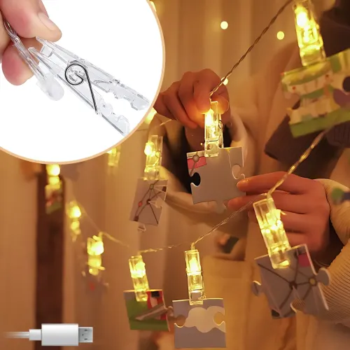 Гирлянда-прищепки LU999, 4.5 м, 20 LED, тёплый белый свет, USB/батарейки, для фото и декора, декоративная подсветка