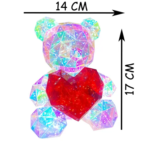 Нічник 3D «Ведмедик із серцем» ART-0631, світильник Love Bear LED 17×14 см, голографічний ефект, Multi-підсвітка, USB - фото 9