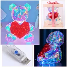 Нічник 3D «Ведмедик із серцем» ART-0631, світильник Love Bear LED 17×14 см, голографічний ефект, Multi-підсвітка, USB