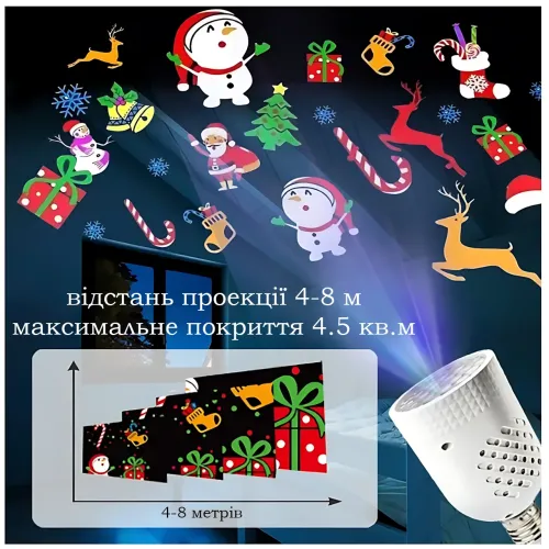 Дисколампа з візерунками AT-T10D, E27, LED, RGB, 360° обертання, лампа проєктор від мережі 220 В - фото 3