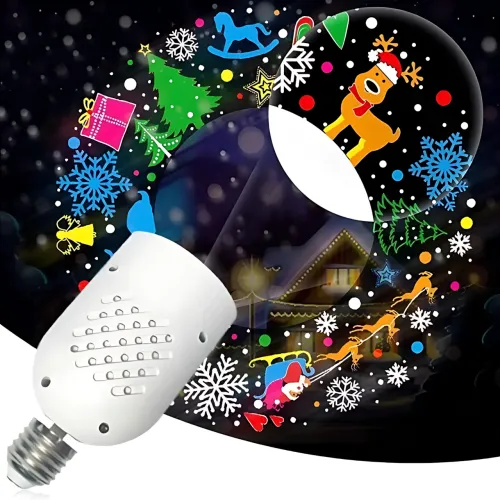 Дисколампа з візерунками AT-T10D, E27, LED, RGB, 360° обертання, лампа проєктор від мережі 220 В