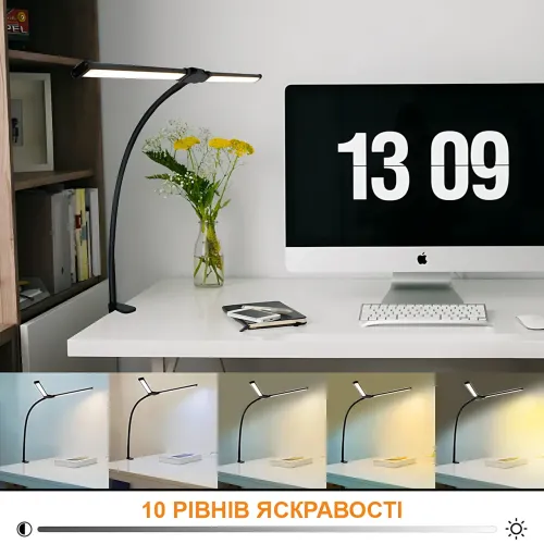 Настільна лампа MA729 з гнучкою ніжкою, LED 10 Вт, регулювання яскравості, температури світла 3000-6000K, USB, струбцина - фото 5