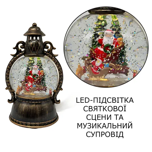 Сніжна куля-ліхтар «Дід Мороз» SH2515 з автопіддувом, LED-підсвіткою й музикою, декоративний USB-ліхтар з ефектом снігопаду - фото 4