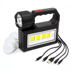 Сонячна зарядна станція OK-718S-B 10W, LED-ліхтар, 3 лампочки, COB-підсвітка, PowerBank, заряджання від сонця та 220 В