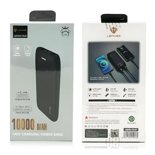 Повербанк Lenyes PX167 10000 mAh, зовнішній акумулятор, 2 USB, 5V/2.1A, LED-індикатор, Li-Ion акумулятор, чорний - фото 10