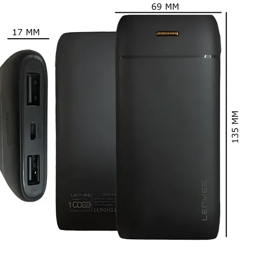 Повербанк Lenyes PX167 10000 mAh, зовнішній акумулятор, 2 USB, 5V/2.1A, LED-індикатор, Li-Ion акумулятор, чорний - фото 9