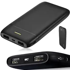 Повербанк Lenyes PX167 10000 mAh, зовнішній акумулятор, 2 USB, 5V/2.1A, LED-індикатор, Li-Ion акумулятор, чорний