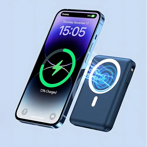 Power Bank Yiisonger KT-D011 10000 mAh, 22.5 Вт, магнітне, бездротове заряджання 15 Вт, вбудовані кабелі, цифровий дисплей, синій - фото 2