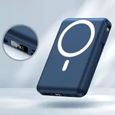Power Bank Yiisonger KT-D011 10000 mAh, 22.5 Вт, магнітне, бездротове заряджання 15 Вт, вбудовані кабелі, цифровий дисплей, синій