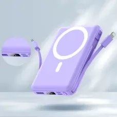 Power Bank Yiisonger KT-D011 10000 mAh, 22.5 Вт, магнитный, беспроводная зарядка 15 Вт, встроенные кабели, цифровой дисплей, синий Фиолетовый