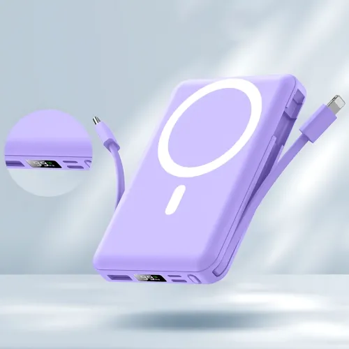 Power Bank Yiisonger KT-D011 10000 mAh, 22.5 Вт, магнітна, бездротова зарядка 15 Вт, вбудовані кабелі, цифровий дисплей, синій Фіо
