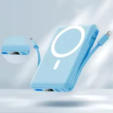 Power Bank Yiisonger KT-D011 10000 mAh, 22.5 Вт, магнітне, бездротове заряджання 15 Вт, вбудовані кабелі, цифровий дисплей, синій 