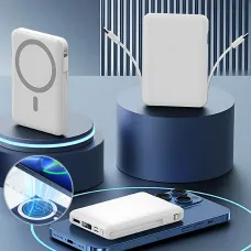 Power Bank Yiisonger KT-D011 10000 mAh, 22.5 Вт, магнітна, бездротова зарядка 15 Вт, вбудовані кабелі, цифровий дисплей, синій Сір