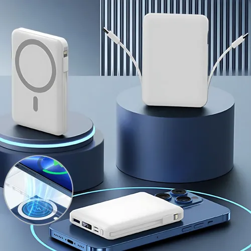 Power Bank Yiisonger KT-D011 10000 mAh, 22.5 Вт, магнітна, бездротова зарядка 15 Вт, вбудовані кабелі, цифровий дисплей, синій Сір