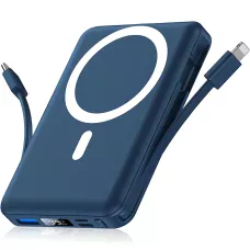 Power Bank Yiisonger KT-D011 10000 mAh, 22.5 Вт, магнитный, беспроводная зарядка 15 Вт, встроенные кабели, цифровой дисплей, синий Серый