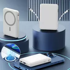 Power Bank Yiisonger KT-D011 10000 mAh, 22.5 Вт, магнитный, беспроводная зарядка 15 Вт, встроенные кабели, цифровой дисплей, синий Серый