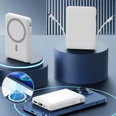 Power Bank Yiisonger KT-D011 10000 mAh, 22.5 Вт, магнітна, бездротова зарядка 15 Вт, вбудовані кабелі, цифровий дисплей, синій Сір