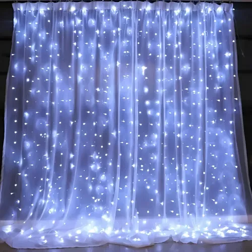 Гірлянда-штора XMAS 160 LED W-9, 2×2 м, холодне біле світло, мідний дріт, ретростиль, 220 В, з'єднується, внутрішня - фото 8