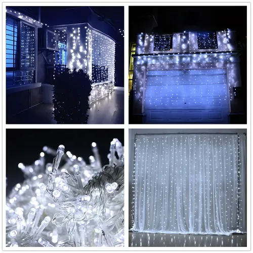 Гірлянда-штора XMAS 160 LED W-9, 2×2 м, холодне біле світло, мідний дріт, ретростиль, 220 В, з'єднується, внутрішня - фото 7