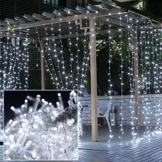 Гірлянда-штора XMAS 160 LED W-9, 2×2 м, холодне біле світло, мідний дріт, ретростиль, 220 В, з'єднується, внутрішня