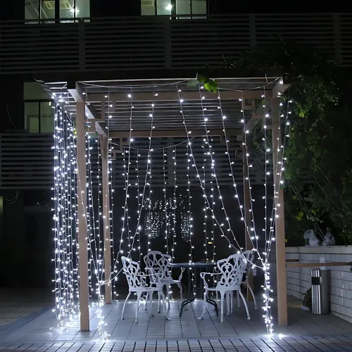 Гірлянда-штора XMAS 200 LED W-9, 3×2 м, холодне біле світло, мідний дріт, ретростиль, 220 В, з'єднується, внутрішня, водоспад - фото 8