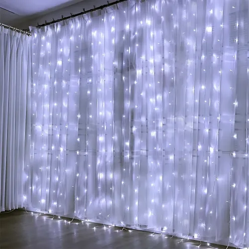Гірлянда-штора XMAS 200 LED W-9, 3×2 м, холодне біле світло, мідний дріт, ретростиль, 220 В, з'єднується, внутрішня, водоспад - фото 9
