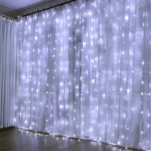 Гирлянда-штора XMAS 200 LED W-9, 3×2 м, холодный белый свет, медная проволока, ретро стиль, 220В, соединяемая, внутренняя, водопад - фото 9