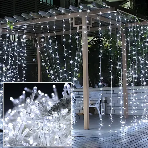 Гірлянда-штора XMAS 300 LED W-9, 3×3 м, холодне біле світло, мідний дріт, ретростиль, 220 В, з'єднується, внутрішня, водоспад - фото 7