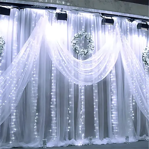 Гірлянда-штора XMAS 300 LED W-9, 3×3 м, холодне біле світло, мідний дріт, ретростиль, 220 В, з'єднується, внутрішня, водоспад - фото 8