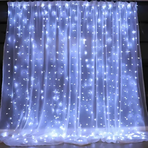 Гірлянда-штора XMAS 300 LED W-9, 3×3 м, холодне біле світло, мідний дріт, ретростиль, 220 В, з'єднується, внутрішня, водоспад - фото 9