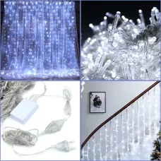 Гірлянда-штора XMAS 300 LED W-9, 3×3 м, холодне біле світло, мідний дріт, ретростиль, 220 В, з'єднується, внутрішня, водоспад