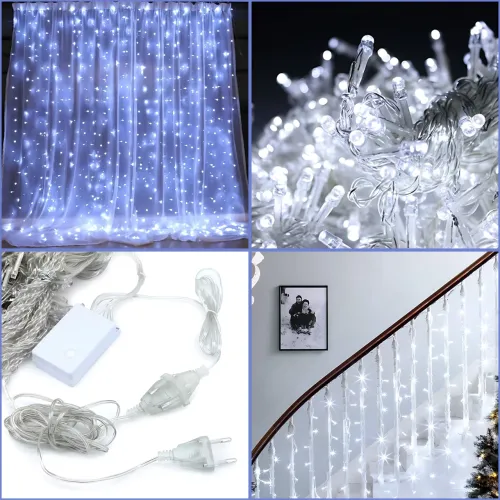 Гірлянда-штора XMAS 300 LED W-9, 3×3 м, холодне біле світло, мідний дріт, ретростиль, 220 В, з'єднується, внутрішня, водоспад