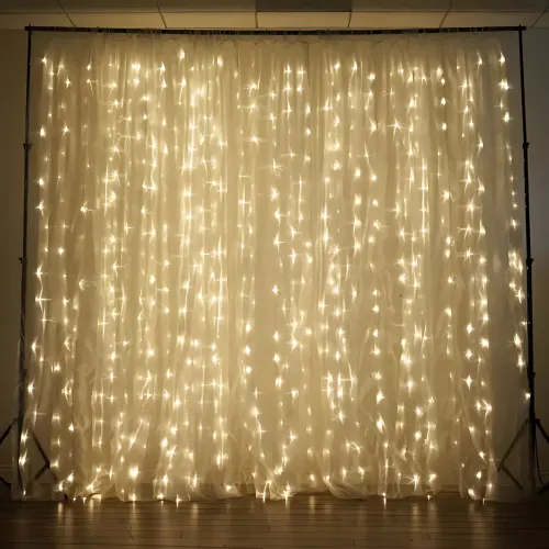 Гірлянда-штора XMAS 160 LED W-9, 2×2 м, тепле біле світло, мідний дріт, ретростиль, 220 В, з'єднується, внутрішня, водоспад - фото 8