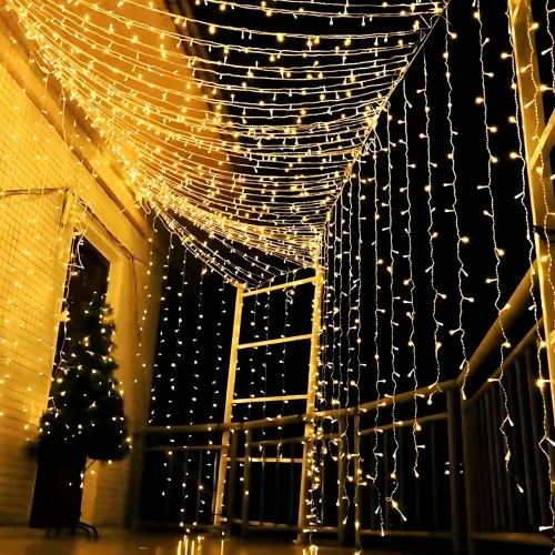 Гірлянда-штора XMAS 160 LED W-9, 2×2 м, тепле біле світло, мідний дріт, ретростиль, 220 В, з'єднується, внутрішня, водоспад - фото 2