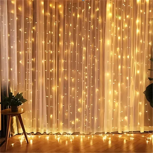Гірлянда-штора XMAS 160 LED W-9, 2×2 м, тепле біле світло, мідний дріт, ретростиль, 220 В, з'єднується, внутрішня, водоспад - фото 9