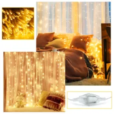 Гірлянда-штора XMAS 160 LED W-9, 2×2 м, тепле біле світло, мідний дріт, ретростиль, 220 В, з'єднується, внутрішня, водоспад