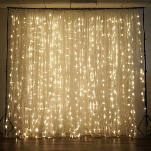 Гирлянда-штора XMAS 300 LED W-9, 3×3 м, теплый белый свет, медная проволока, ретро стиль, 220В, соединяемая, внутренняя, водопад - фото 5