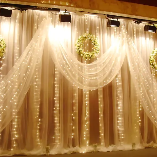 Гірлянда-штора XMAS 300 LED W-9, 3×3 м, тепле біле світло, мідний дріт, ретростиль, 220 В, з'єднується, внутрішня, водоспад - фото 6