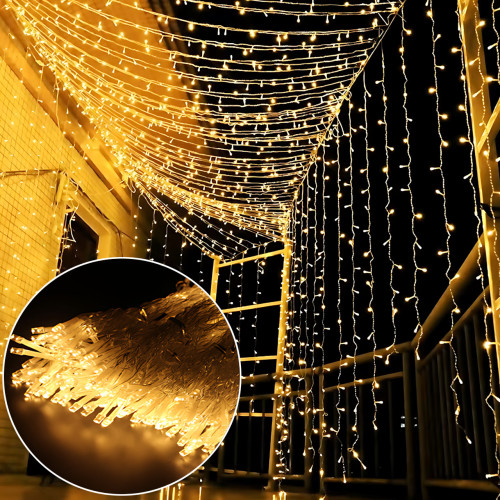 Гирлянда-штора XMAS 300 LED W-9, 3×3 м, теплый белый свет, медная проволока, ретро стиль, 220В, соединяемая, внутренняя, водопад - фото 10