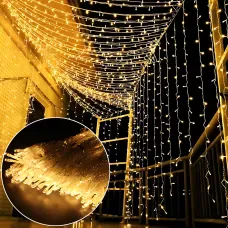 Гірлянда-штора XMAS 300 LED W-9, 3×3 м, тепле біле світло, мідний дріт, ретростиль, 220 В, з'єднується, внутрішня, водоспад