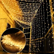 Гірлянда-штора XMAS 300 LED W-9, 3×3 м, тепле біле світло, мідний дріт, ретростиль, 220 В, з'єднується, внутрішня, водоспад