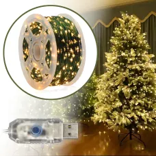 Гирлянда Роса ЗЕЛЁНАЯ USB 20 м, 200 LED, на гибкой зелёной проволоке, 8 режимов, IP20, декоративная микро-гирлянда AND 5336